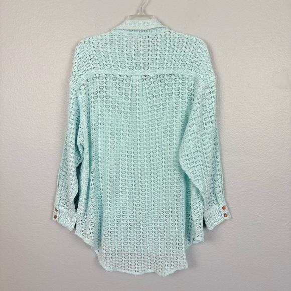Surf Gypsy Open Knit Button Down Shirt Light Blue Sz M - Picture 3 of 6